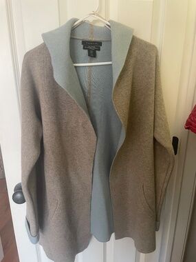 Tahari Luxe Cashmere Hooded Long Sweater Knit Jacket